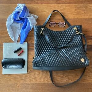 Vince Camuto Riley Black Leather Quilted Tote